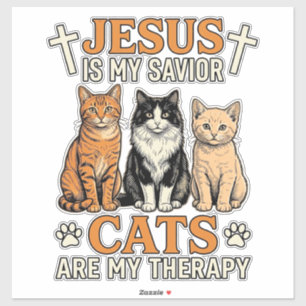 Adesivo Jesus E Gatos São Minha Terapia Camiseta Vintage D