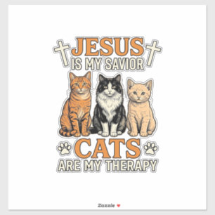 Adesivo Jesus E Gatos São Minha Terapia Camiseta Vintage D