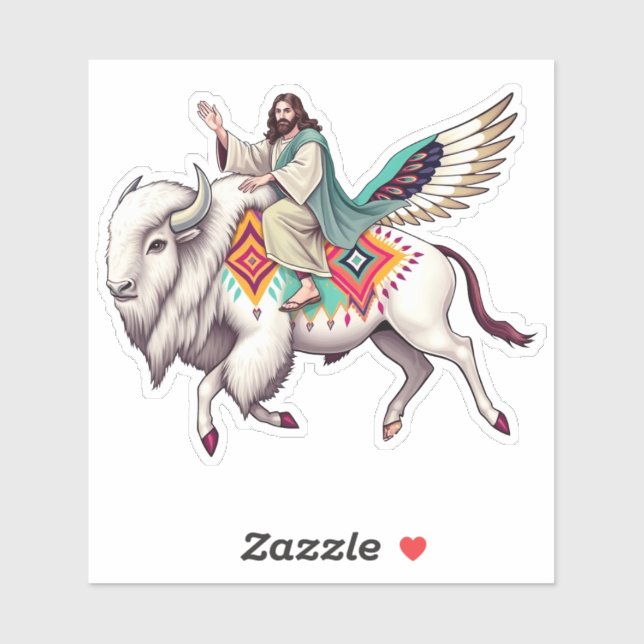 Adesivo Jesus em Búfalo Branco (Bison) (Folha)