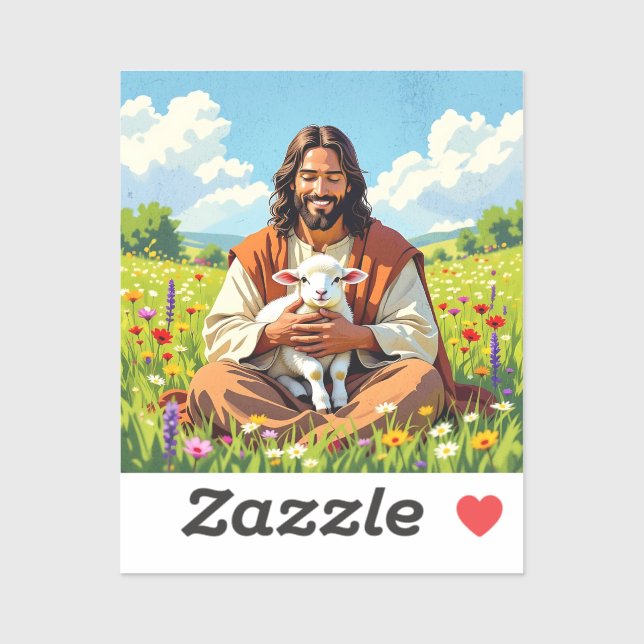 Adesivo Jesus holding a Lamb | Religious Christian (Folha)