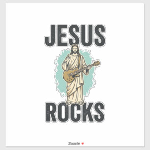 Adesivo Jesus Rocks Guitar Entalhe Cristão Vintage Des