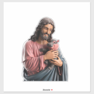 Adesivo Jesus segurando um bebê Hippo pintando uma guitarr