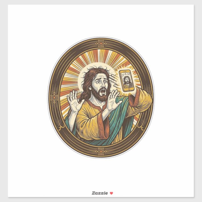Adesivo Jesus Selfie Acidental com Câmera Frontal e Papada (Folha)