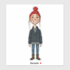 Adesivo Jeune Fille Rousse Souriante avec Bonnet Rouge et 