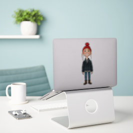 Adesivo Jeune Fille Rousse Souriante avec Bonnet Rouge et