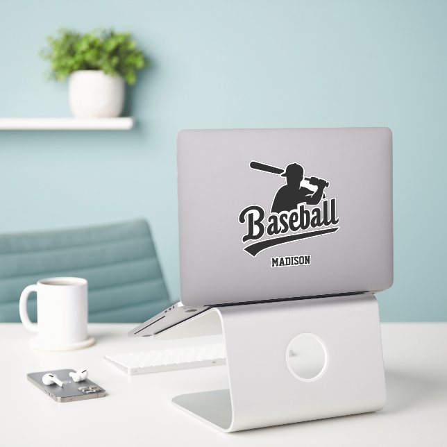 Adesivo Jogador Baseball de Nome Personalizado (Laptop na mesa)