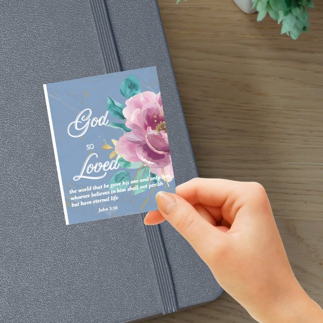 Adesivo John 3:16 Deus tão adorado Bíblia azul floral Vers (Criador carregado)