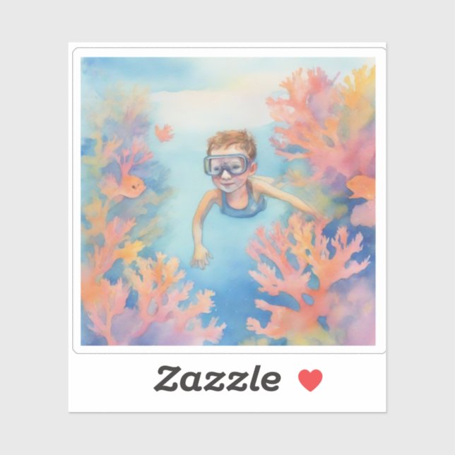 Adesivo Jovem snorkeler aproveitando o recife (Folha)