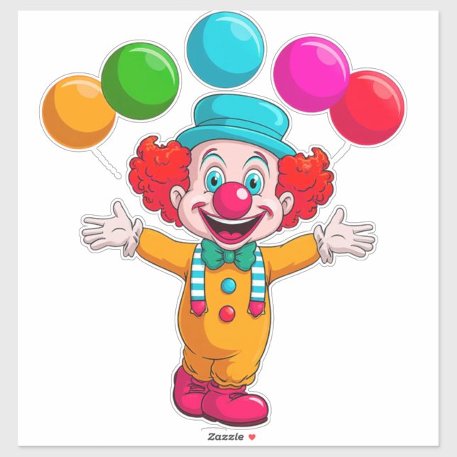 Adesivo Joyful Clown With Balloons Celebrating Birthday (Folha)