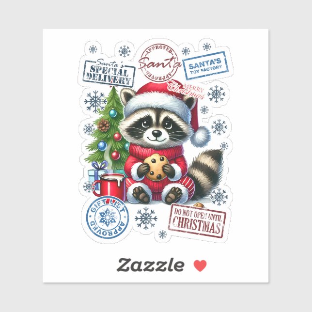 Adesivo Joyful Raccoon comemora o Natal! (Folha)
