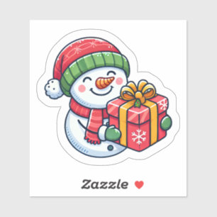 Adesivo Joyful Snowman com um presente de Natal