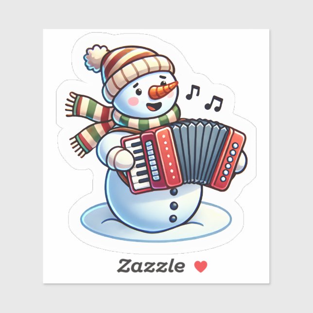 Adesivo Joyful Snowman Tocando Acordeão (Folha)