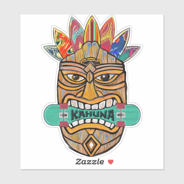 Adesivo Kahuna Tiki Skateboard Surfer (Folha)