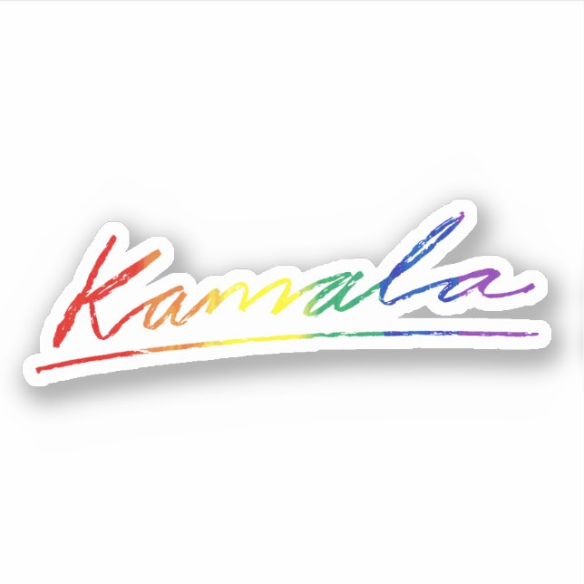 Adesivo Kamala Cursive Signature Pride Rainbow (Frente)