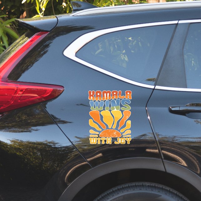 Adesivo Kamala ganha com Joy Retro Boho Harris Walz (Lado do carro)