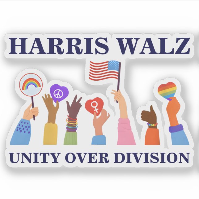 Adesivo Kamala Harris Tim Walz Unity Over Division (Frente)