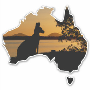Adesivo Kangaroo Austrália, preto, branco e Dourado