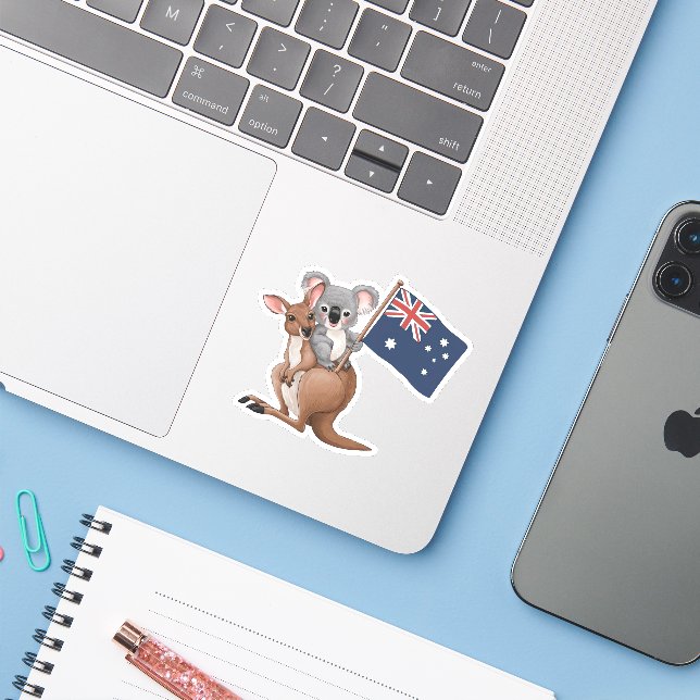 Adesivo Kangaroo e Koala (Notebook com iPhone)