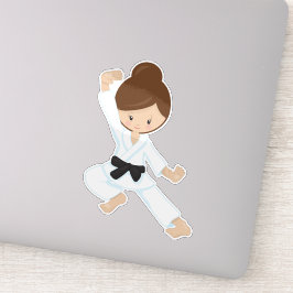 Adesivo Karate Girl, Cute Girl, Black Belt, Brown Hair