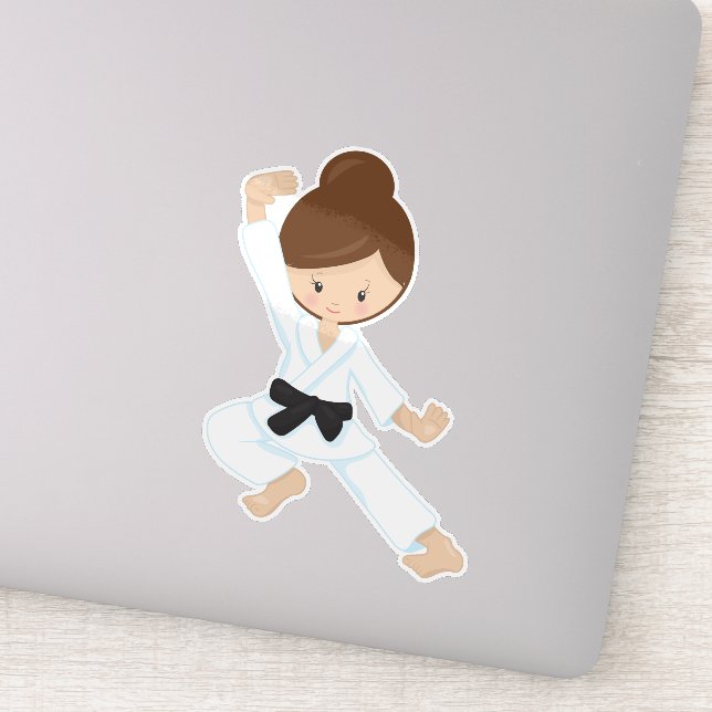 Adesivo Karate Girl, Cute Girl, Black Belt, Brown Hair (Detalhe)