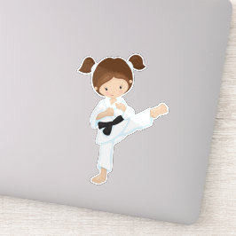 Adesivo Karate Girl, Cute Girl, Brown Hair, Black Belt