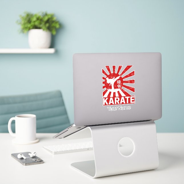 Adesivo Karate Martial Arts com Design japonês Vintage (Laptop na mesa)
