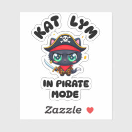 Adesivo Kat Lym Cute Black Cat Pirate Art