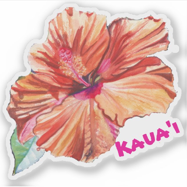 Adesivo Kauai Hibiscus Watercolor Hawaiian Sticker (Frente)
