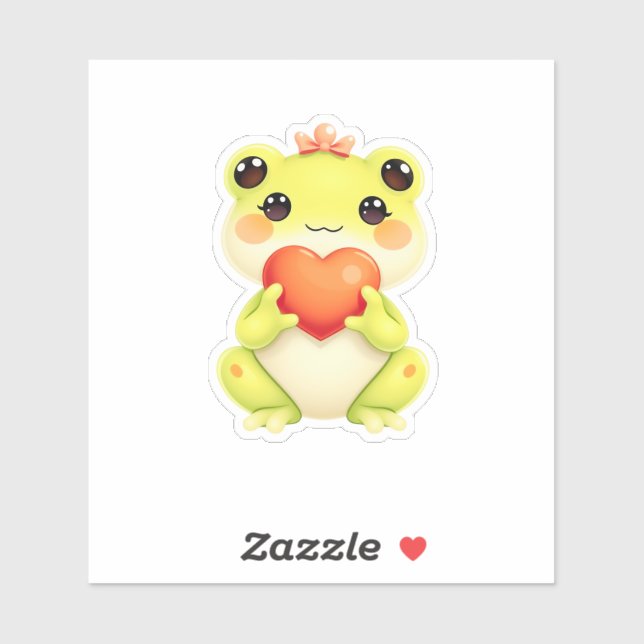 Adesivo Kawaii Baby Frog Holding a Heart (Folha)