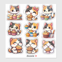 Adesivo kawaii calico cat muffin Custom-Cut Vinyl Sticker
