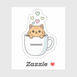 Adesivo Kawaii Cat & Coffee Hearts Illustration