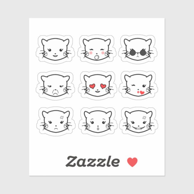 Adesivo Kawaii Cat Emoji (Folha)