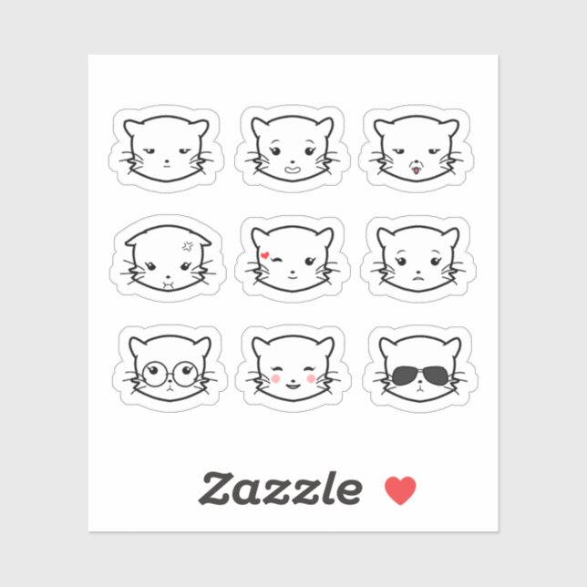 Adesivo Kawaii Cat Emoji 2 (Folha)