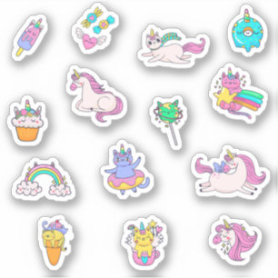 Adesivo Kawaii Cat Unicorn Arco-Íris Colorido Aniversári