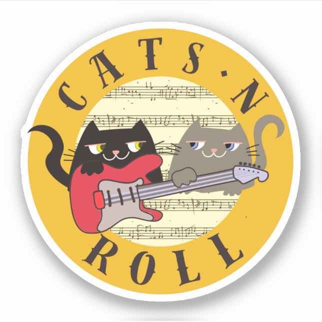 Adesivo Kawaii Cats and Rock Music (Frente)