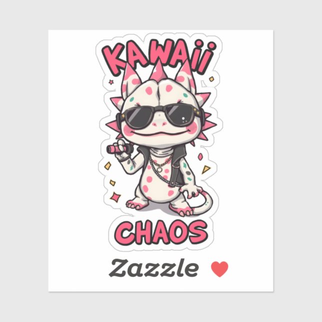 Adesivo Kawaii Chaos Cool Axolotl Sunglasses LeatherJacket (Folha)
