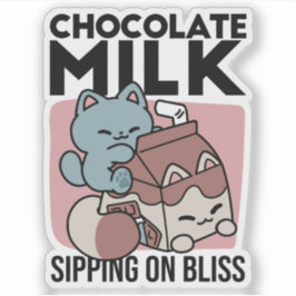 Adesivo Kawaii Chocolate Milk Cat – Cozy Drink & Cuteness
