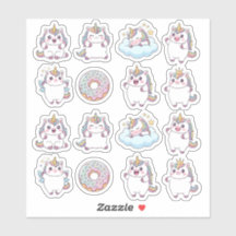 Kawaii Chubby Unicorn & Rosquinha Sticker Sheet -