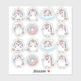 Adesivo Kawaii Chubby Unicorn & Rosquinha Sticker Sheet - 