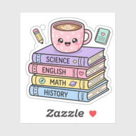 Adesivo Kawaii Coffee Cup and Study Books Sticker