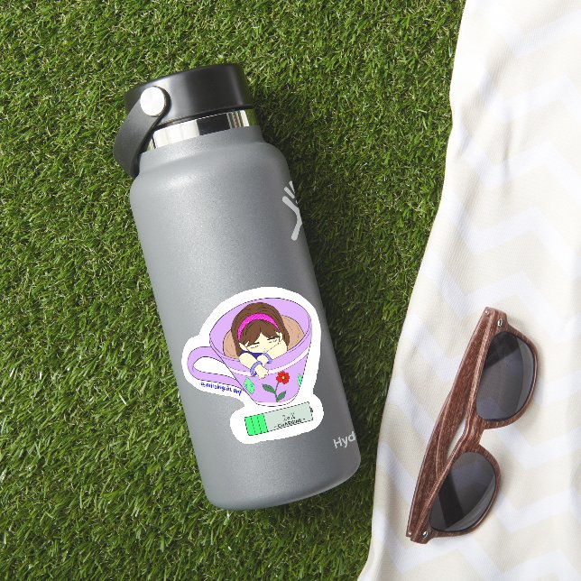 Adesivo Kawaii Cute Carregando Bateria - Garota de Café (HydroFlask Insitu)