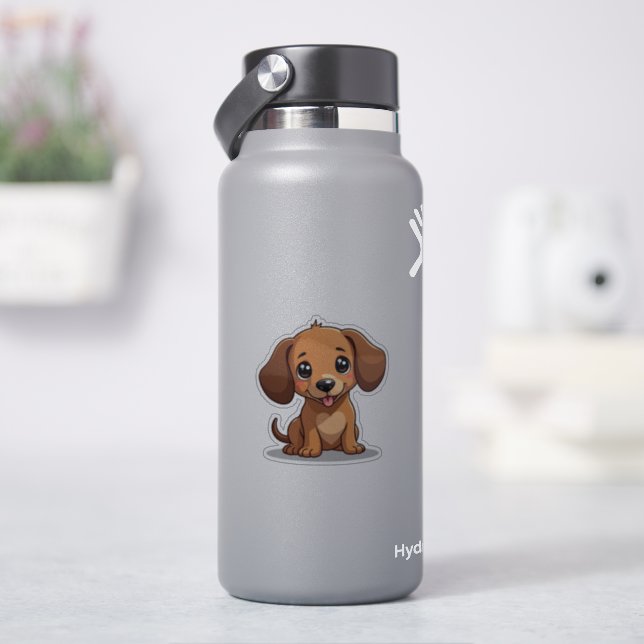 Adesivo Kawaii Dachshund, Feliz Cachorro, Pequeno (HidroFlask)