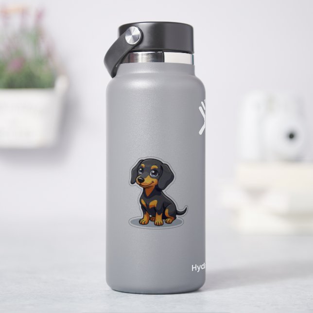 Adesivo Kawaii Dachshund Filhote – Olhos de Coração (HidroFlask)