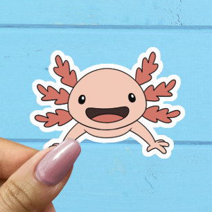 Adesivo Kawaii de Axolote Rosa Sorridente e Fofo