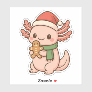 Adesivo Kawaii de Natal de Axolote Gingerbread Fof