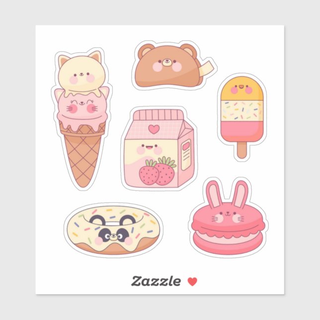 Adesivo Kawaii Dessert and Animal (Folha)