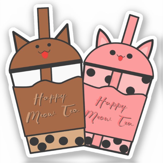Adesivo Kawaii Duo Meow Tea Vinyl Sticker (Frente)