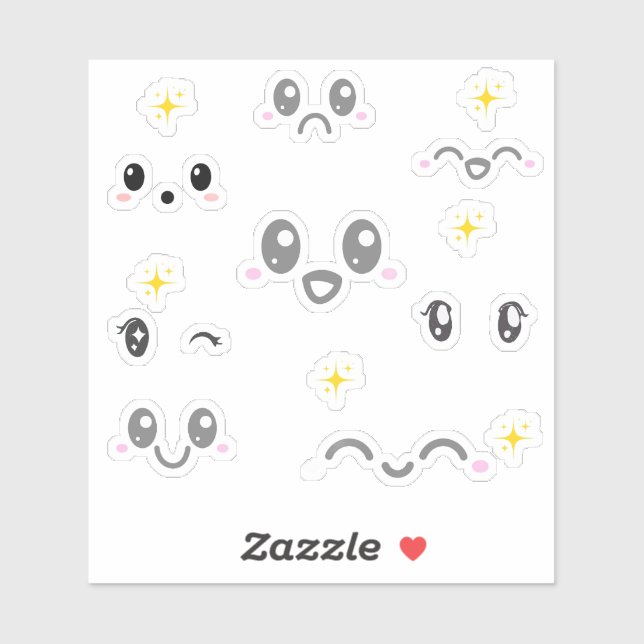 Adesivo Kawaii Face Expression Stickers (Folha)
