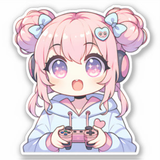 Adesivo Kawaii Gamer Girl Sticker - Jogos de Pastel Bonito