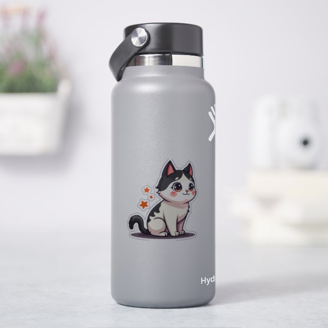 Adesivo Kawaii Gatinho Preto e Branco – Chibi de Halloween (HidroFlask)